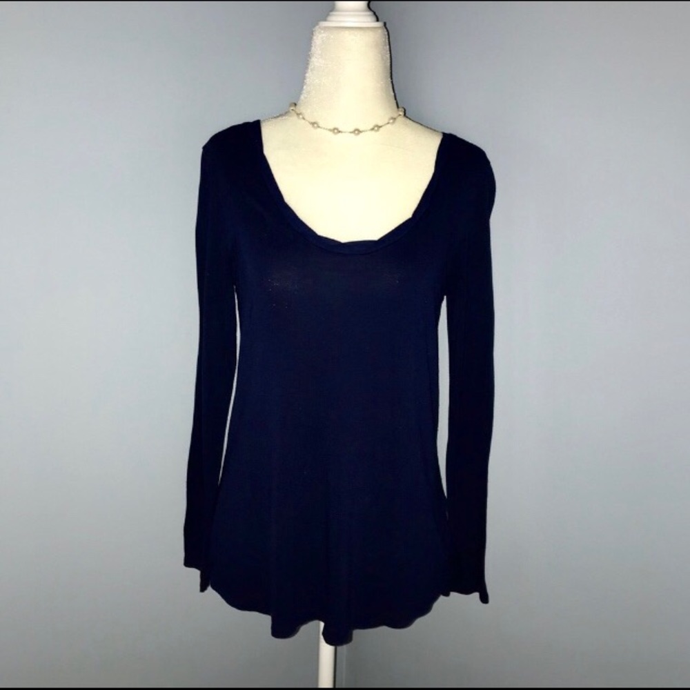 Sheer Panel Back Scoop Neck Long Sleeve Top